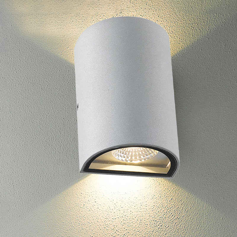 LED Außen Wandfluter Licht mit Halbzylinder Aluminium Schirm Schwarz/Grau Wandleuchte in Warm/Weiß Licht