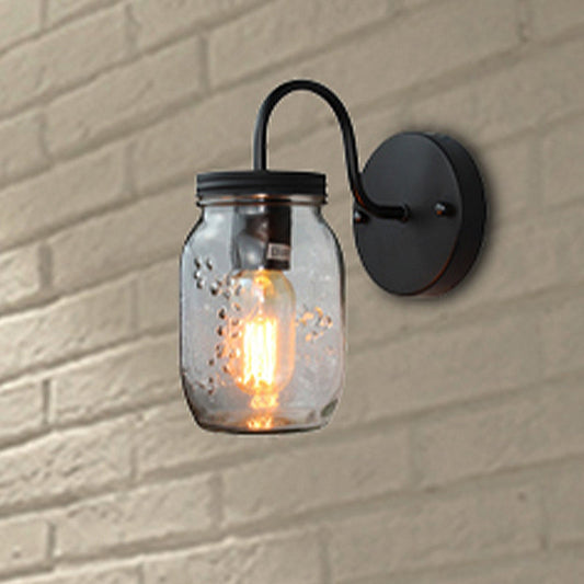 Schwarzer Jar Shade Wandbeleuchtung Industrie Klar Glas 1 Licht Schlafzimmer Wandleuchte mit Blumenstruktur