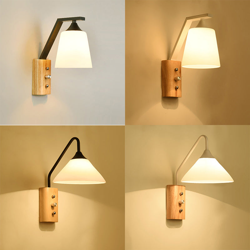 Sandsberg | Witte Glazen Wandverlichting Houten Verlichting für Studiekamer Schlafzimmer