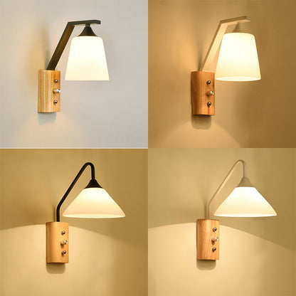 Sandsberg | Witte Glazen Wandverlichting Houten Verlichting für Studiekamer Schlafzimmer