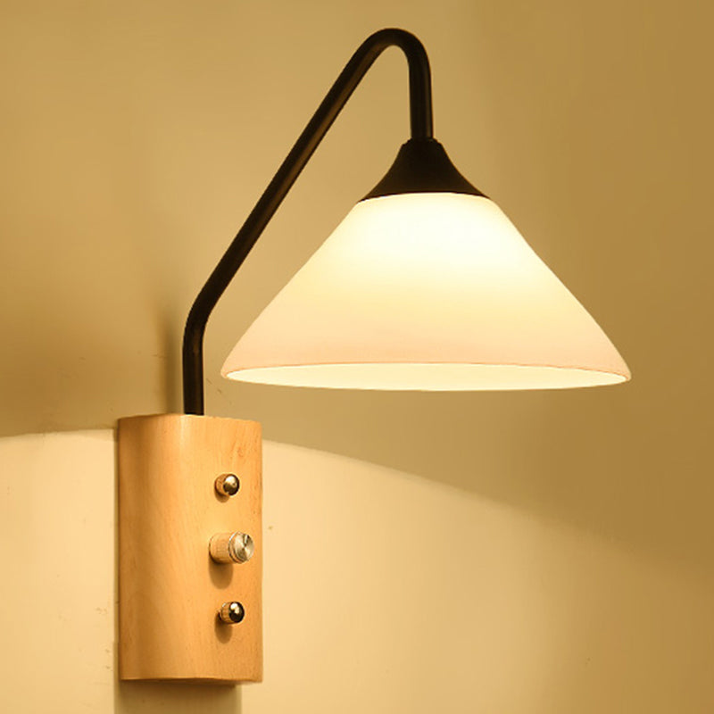 Sandsberg | Witte Glazen Wandverlichting Houten Verlichting für Studiekamer Schlafzimmer