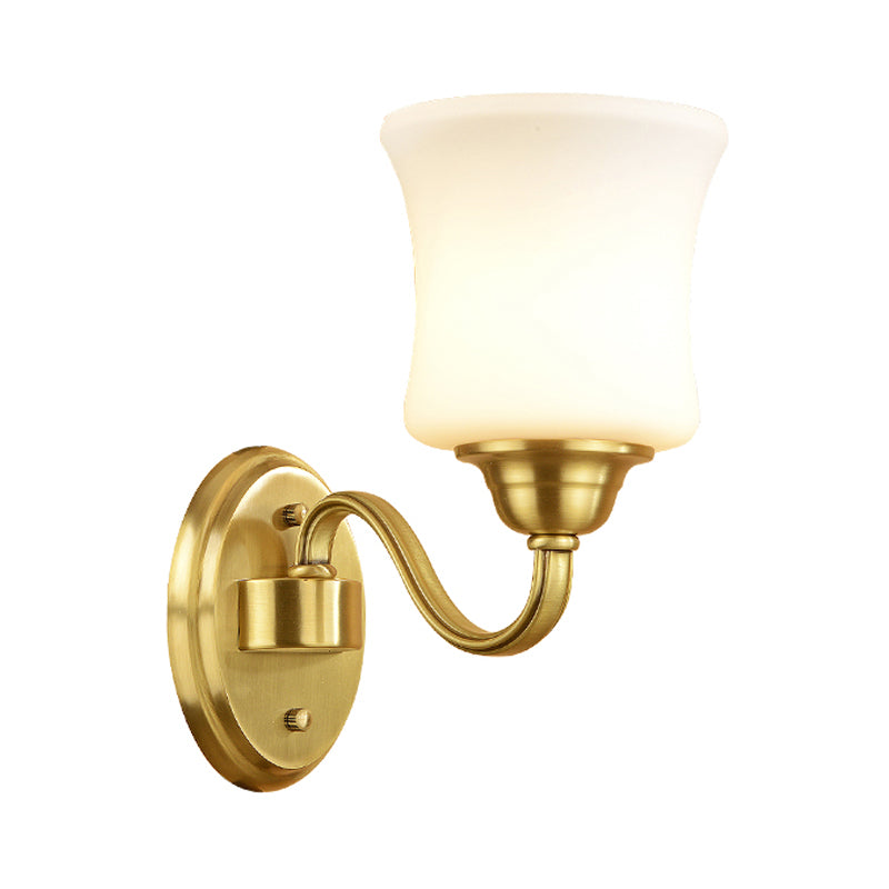 Zylinder Schirm Schlafzimmer Wandmontage Licht Traditioneller Stil Milchglas 1/2-Licht Messing-Finish Wandlampe