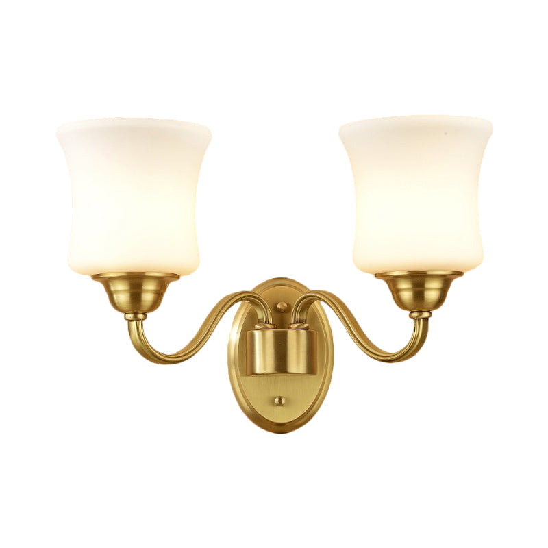 Zylinder Schirm Schlafzimmer Wandmontage Licht Traditioneller Stil Milchglas 1/2-Licht Messing-Finish Wandlampe