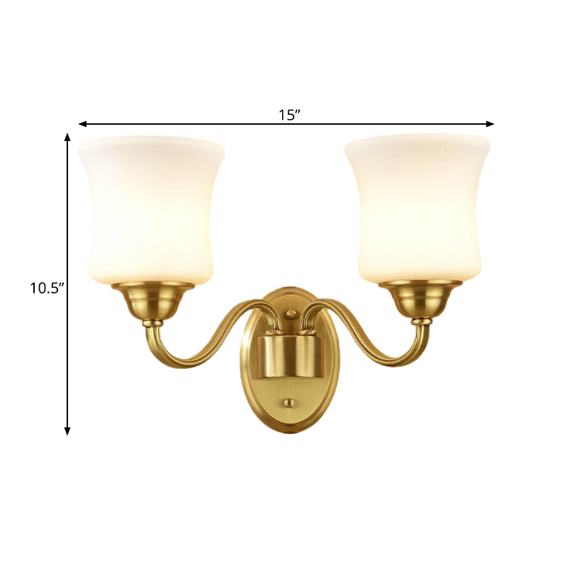 Zylinder Schirm Schlafzimmer Wandmontage Licht Traditioneller Stil Milchglas 1/2-Licht Messing-Finish Wandlampe