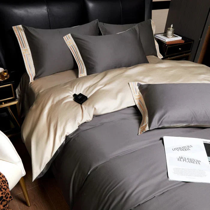 Sandsberg | Satin Katoen Geborduurde Bedding Set - Luxora