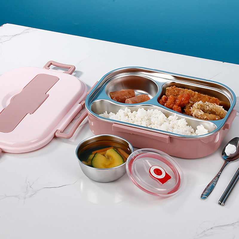 Sandsberg | Lunchbox aus Edelstahl – Innen aus Edelstahl – 3 oder 4 Fächer mit Suppenschüssel – Uhr