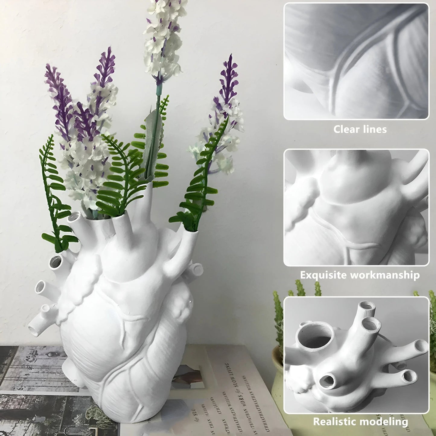 BloomHeart Vase - Elegante griechisch inspirierte herzförmige Vase mit Trockenblumen