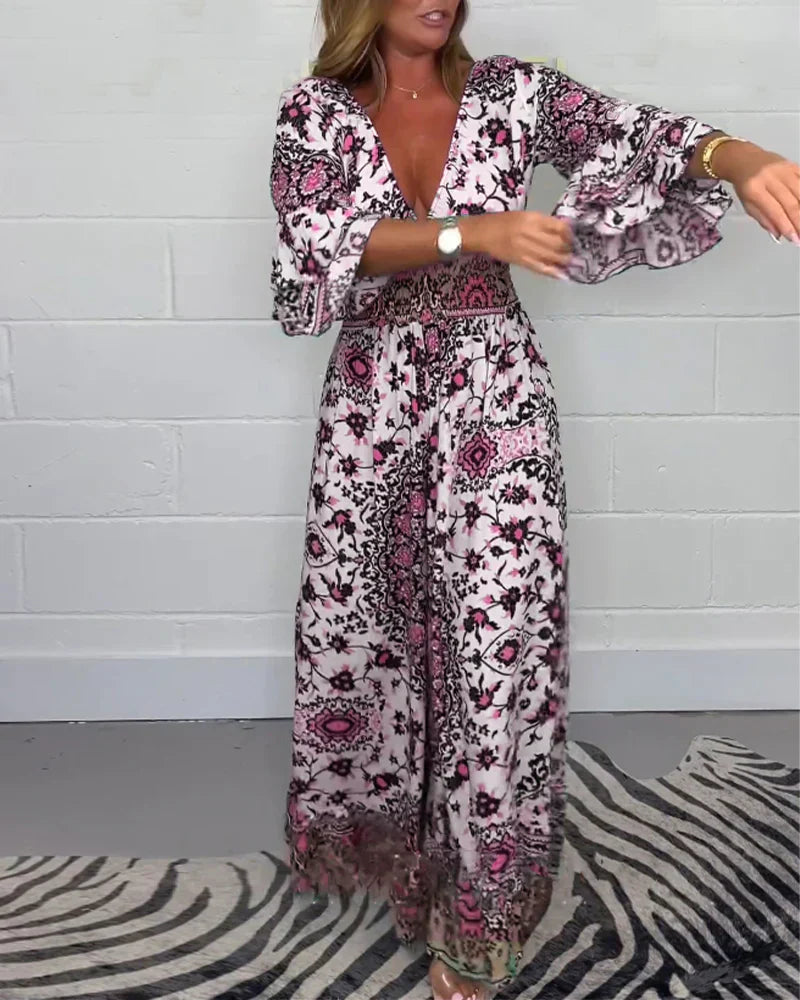 🔥50% Rabatt auf den heißen Verkauf🔥Bedruckter Jumpsuit mit tiefem V-Ausschnitt