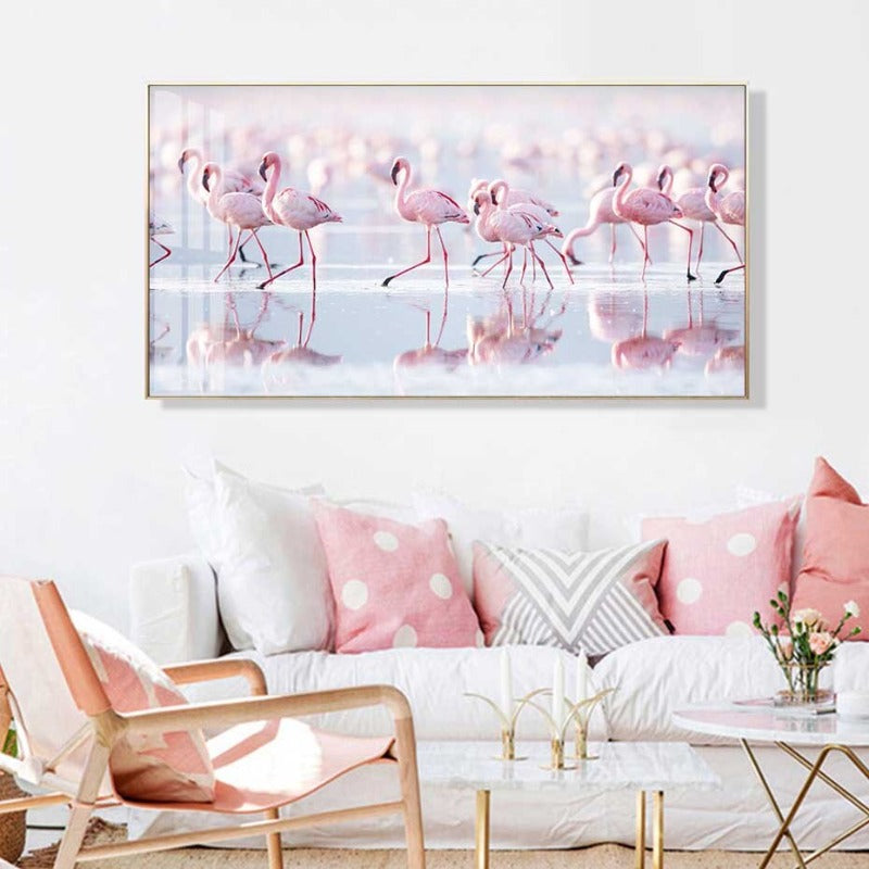 Schöner Flamingo im See - Leinwand Wandkunst Gemälde