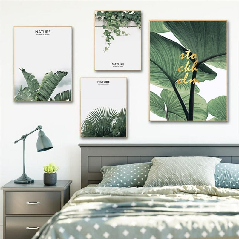 Nordic Nature Tropical Green Leaf - Leinwand Wandkunst Malerei