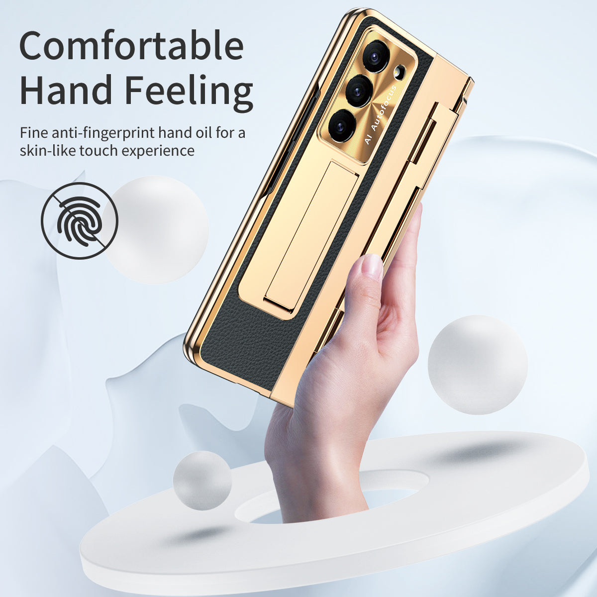 Galvanisierte Lederhülle mit magnetischer Halterung für Samsung Galaxy Z Fold3/4/5 mit Glas auf der Rückseite
