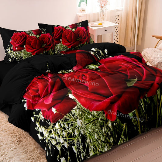Layers - Romantische Rose Blumen Druck Bettbezug Bettwaren Set