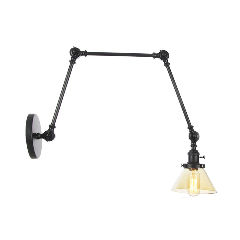 1 Licht Wandleuchte Industriell Kegelförmige Klarglas/Amberglas Wandleuchte in Schwarz/Bronze/Messing mit Verstellbarem Arm, 8“+8"/8"+8"+8" Lang