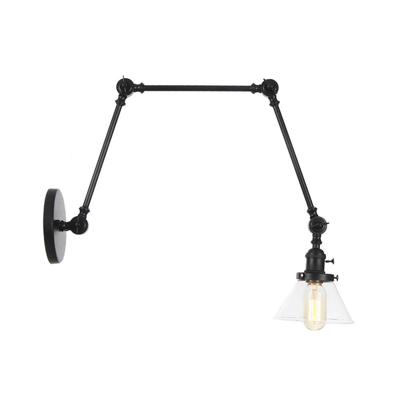 1 Licht Wandleuchte Industriell Kegelförmige Klarglas/Amberglas Wandleuchte in Schwarz/Bronze/Messing mit Verstellbarem Arm, 8“+8"/8"+8"+8" Lang
