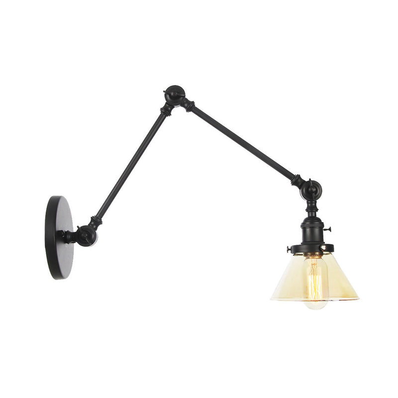 1 Licht Wandleuchte Industriell Kegelförmige Klarglas/Amberglas Wandleuchte in Schwarz/Bronze/Messing mit Verstellbarem Arm, 8“+8"/8"+8"+8" Lang