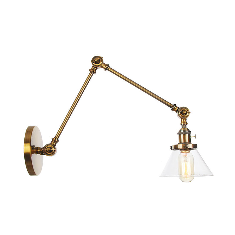 1 Licht Wandleuchte Industriell Kegelförmige Klarglas/Amberglas Wandleuchte in Schwarz/Bronze/Messing mit Verstellbarem Arm, 8“+8"/8"+8"+8" Lang