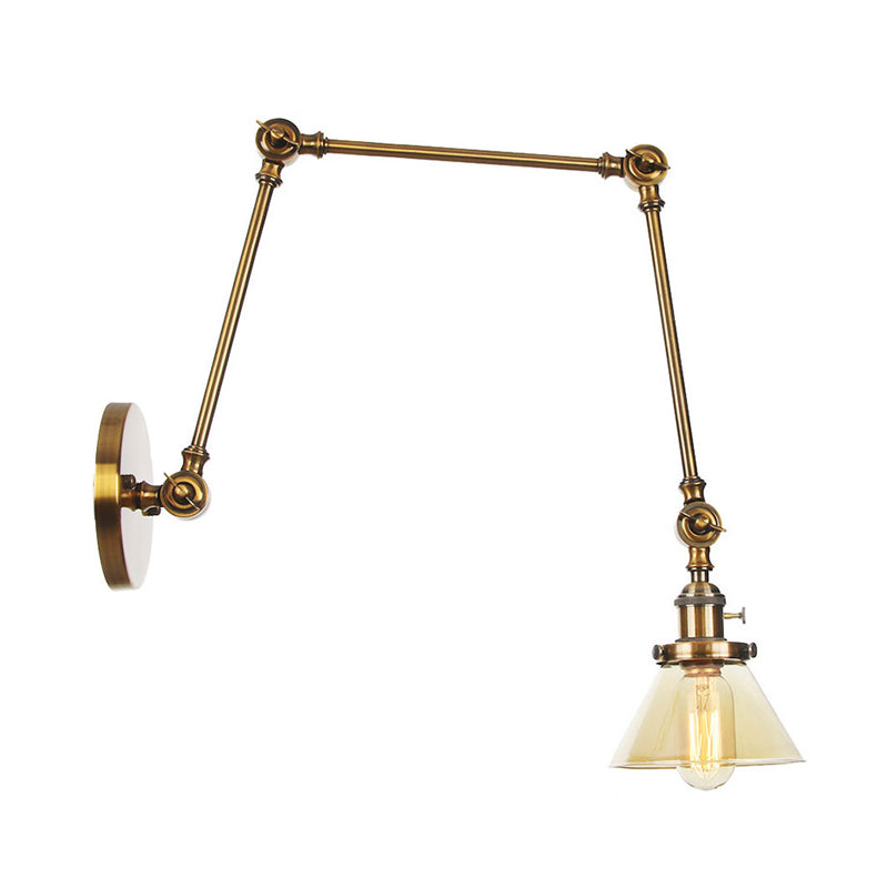 1 Licht Wandleuchte Industriell Kegelförmige Klarglas/Amberglas Wandleuchte in Schwarz/Bronze/Messing mit Verstellbarem Arm, 8“+8"/8"+8"+8" Lang