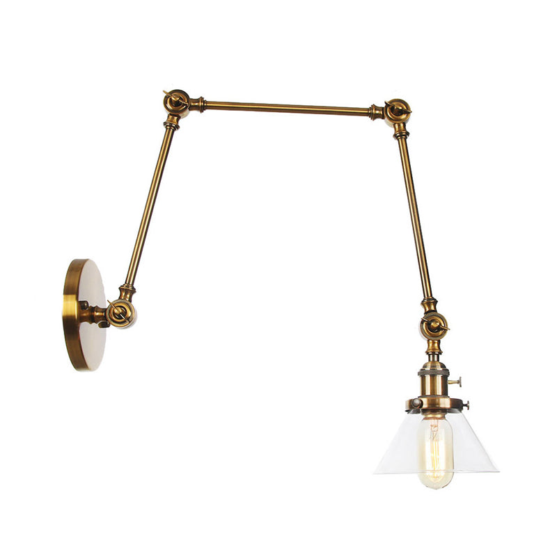 1 Licht Wandleuchte Industriell Kegelförmige Klarglas/Amberglas Wandleuchte in Schwarz/Bronze/Messing mit Verstellbarem Arm, 8“+8"/8"+8"+8" Lang