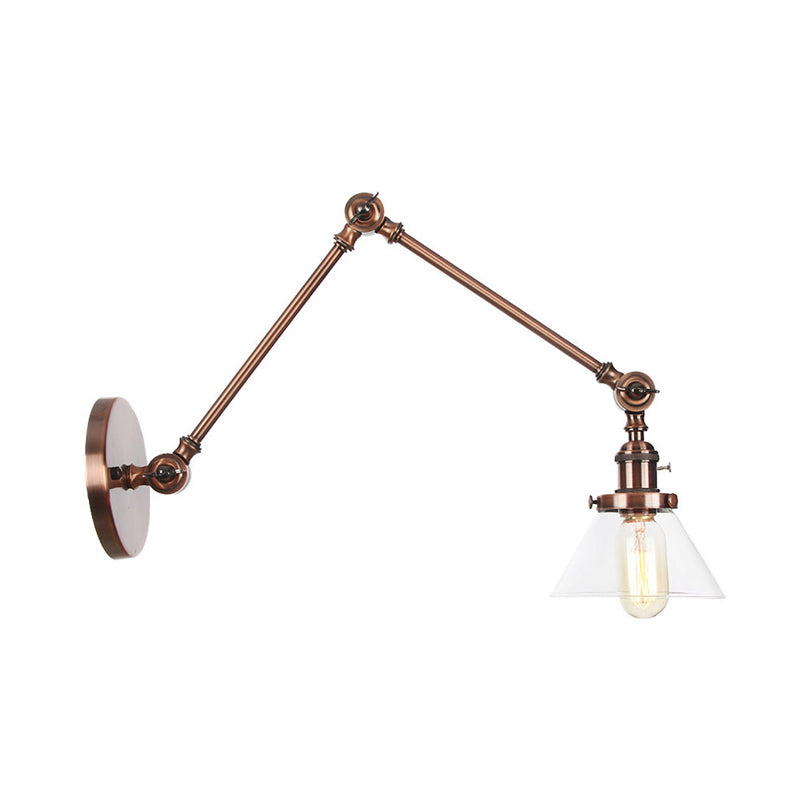1 Licht Wandleuchte Industriell Kegelförmige Klarglas/Amberglas Wandleuchte in Schwarz/Bronze/Messing mit Verstellbarem Arm, 8“+8"/8"+8"+8" Lang