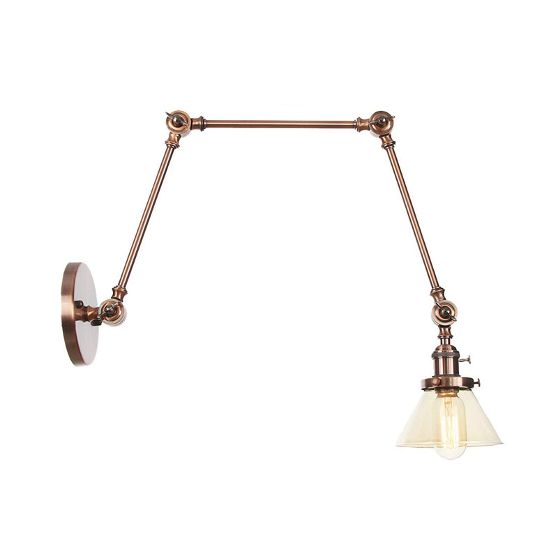 1 Licht Wandleuchte Industriell Kegelförmige Klarglas/Amberglas Wandleuchte in Schwarz/Bronze/Messing mit Verstellbarem Arm, 8“+8"/8"+8"+8" Lang