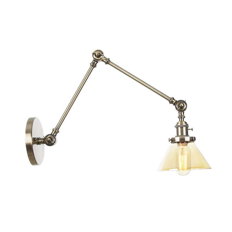 1 Licht Wandleuchte Industriell Kegelförmige Klarglas/Amberglas Wandleuchte in Schwarz/Bronze/Messing mit Verstellbarem Arm, 8“+8"/8"+8"+8" Lang