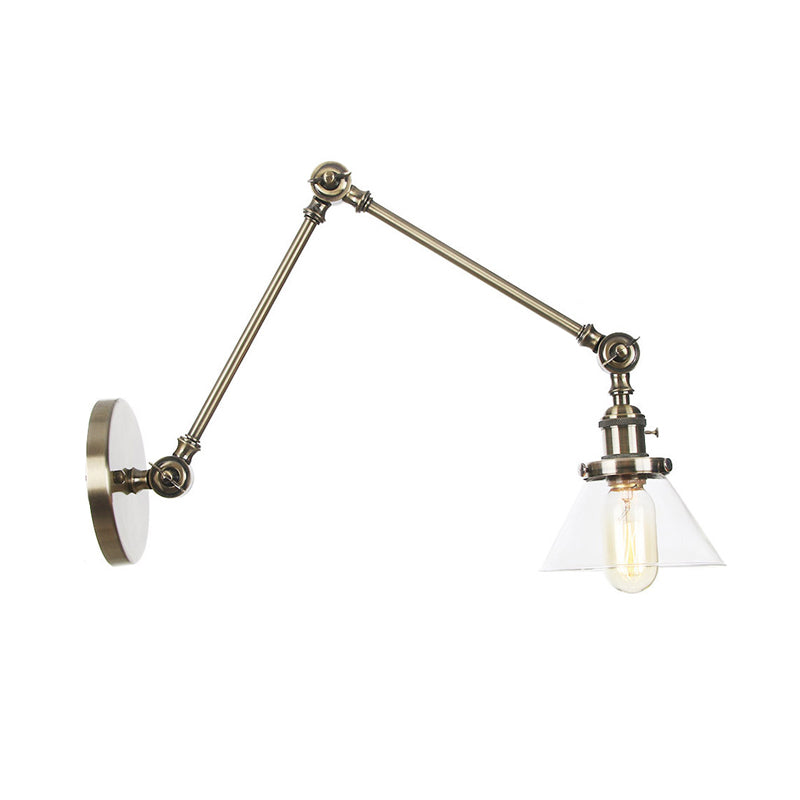 1 Licht Wandleuchte Industriell Kegelförmige Klarglas/Amberglas Wandleuchte in Schwarz/Bronze/Messing mit Verstellbarem Arm, 8“+8"/8"+8"+8" Lang