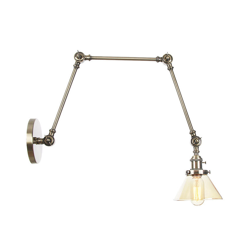 1 Licht Wandleuchte Industriell Kegelförmige Klarglas/Amberglas Wandleuchte in Schwarz/Bronze/Messing mit Verstellbarem Arm, 8“+8"/8"+8"+8" Lang
