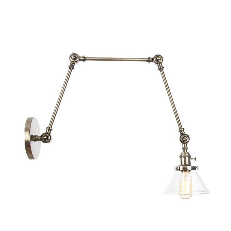 1 Licht Wandleuchte Industriell Kegelförmige Klarglas/Amberglas Wandleuchte in Schwarz/Bronze/Messing mit Verstellbarem Arm, 8“+8"/8"+8"+8" Lang