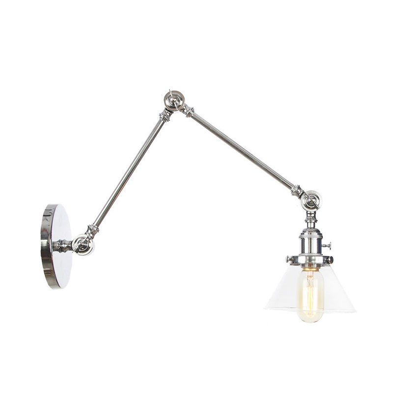 1 Licht Wandleuchte Industriell Kegelförmige Klarglas/Amberglas Wandleuchte in Schwarz/Bronze/Messing mit Verstellbarem Arm, 8“+8"/8"+8"+8" Lang