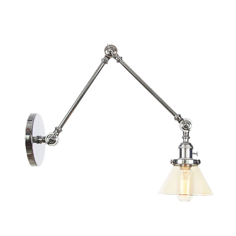 1 Licht Wandleuchte Industriell Kegelförmige Klarglas/Amberglas Wandleuchte in Schwarz/Bronze/Messing mit Verstellbarem Arm, 8“+8"/8"+8"+8" Lang