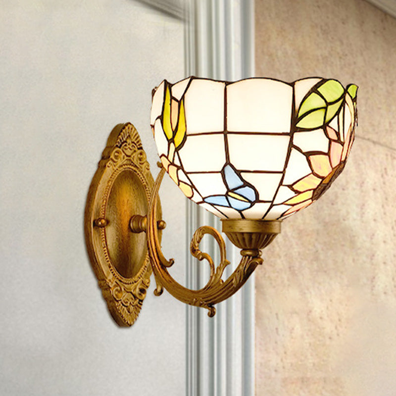 Traube/Blüte Vanity Beleuchtung Fixture 1 Licht Buntglas viktorianische Wandleuchte in Messing für Badezimmer