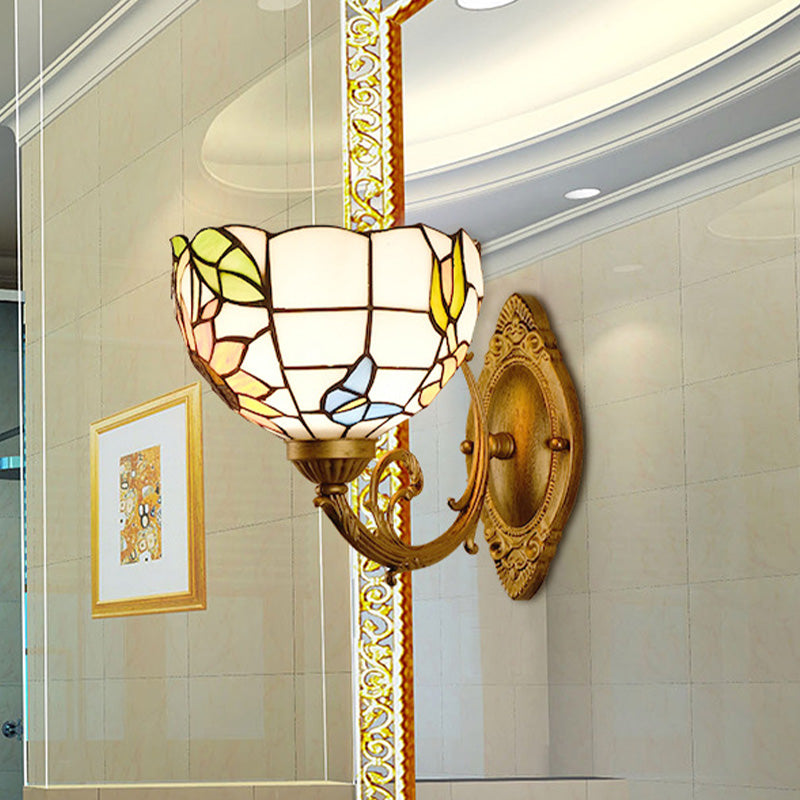 Traube/Blüte Vanity Beleuchtung Fixture 1 Licht Buntglas viktorianische Wandleuchte in Messing für Badezimmer