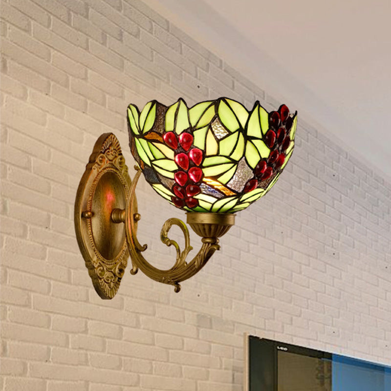Traube/Blüte Vanity Beleuchtung Fixture 1 Licht Buntglas viktorianische Wandleuchte in Messing für Badezimmer