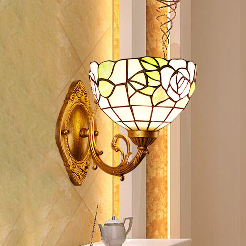 Traube/Blüte Vanity Beleuchtung Fixture 1 Licht Buntglas viktorianische Wandleuchte in Messing für Badezimmer