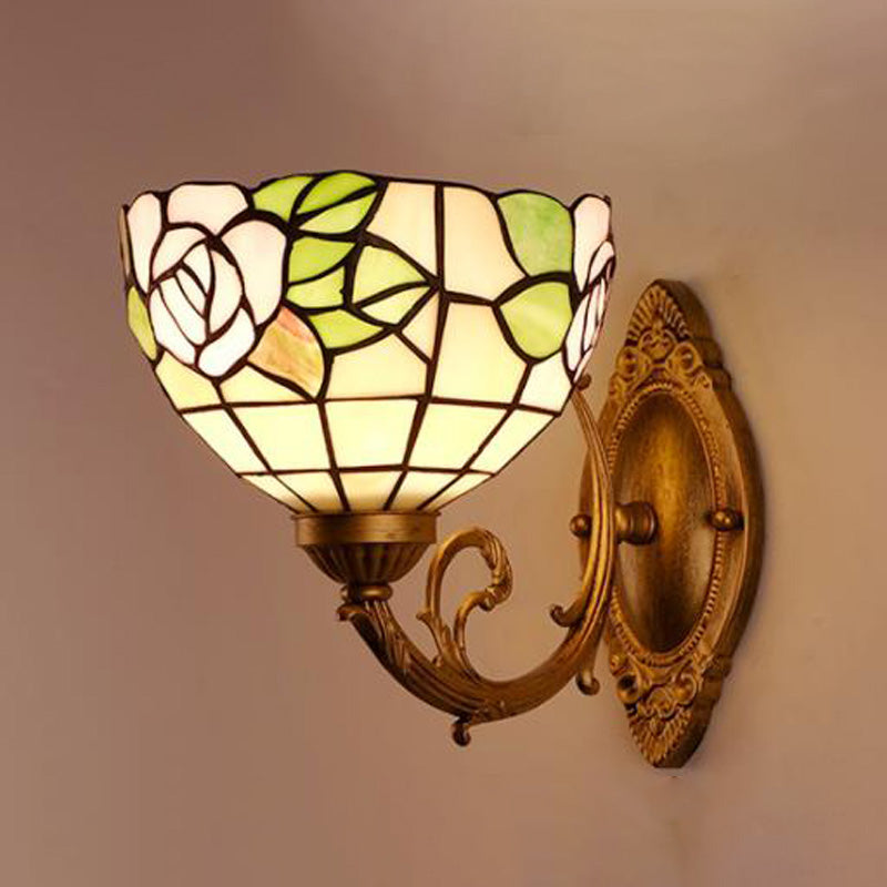 Traube/Blüte Vanity Beleuchtung Fixture 1 Licht Buntglas viktorianische Wandleuchte in Messing für Badezimmer