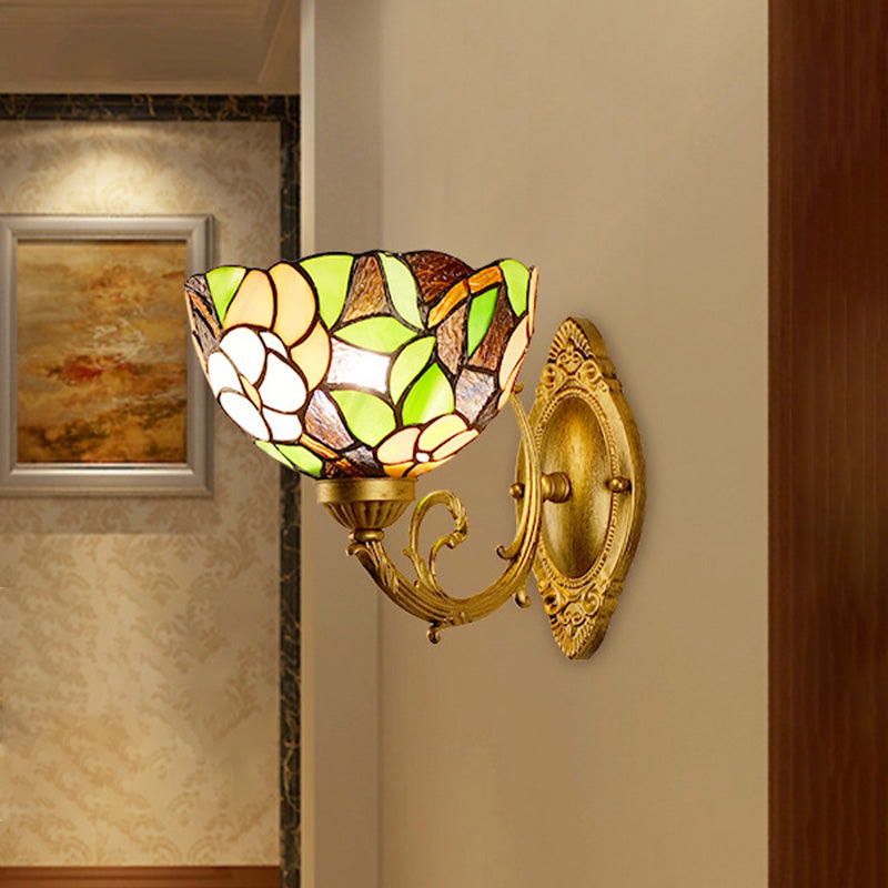 Traube/Blüte Vanity Beleuchtung Fixture 1 Licht Buntglas viktorianische Wandleuchte in Messing für Badezimmer
