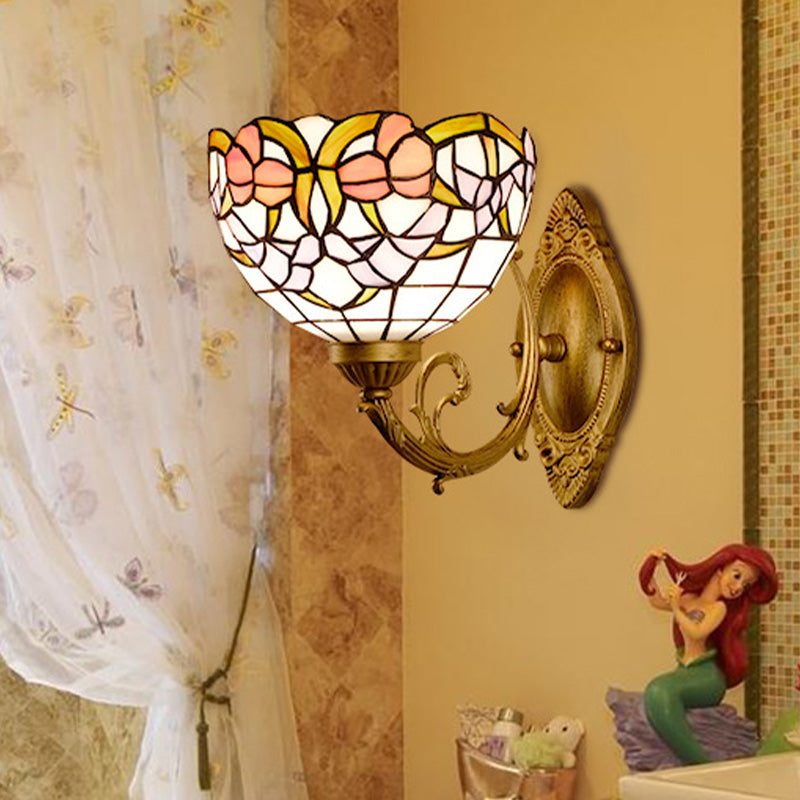 Traube/Blüte Vanity Beleuchtung Fixture 1 Licht Buntglas viktorianische Wandleuchte in Messing für Badezimmer