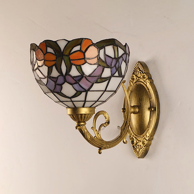 Traube/Blüte Vanity Beleuchtung Fixture 1 Licht Buntglas viktorianische Wandleuchte in Messing für Badezimmer