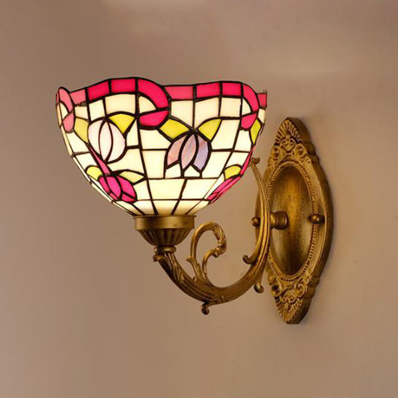 Traube/Blüte Vanity Beleuchtung Fixture 1 Licht Buntglas viktorianische Wandleuchte in Messing für Badezimmer