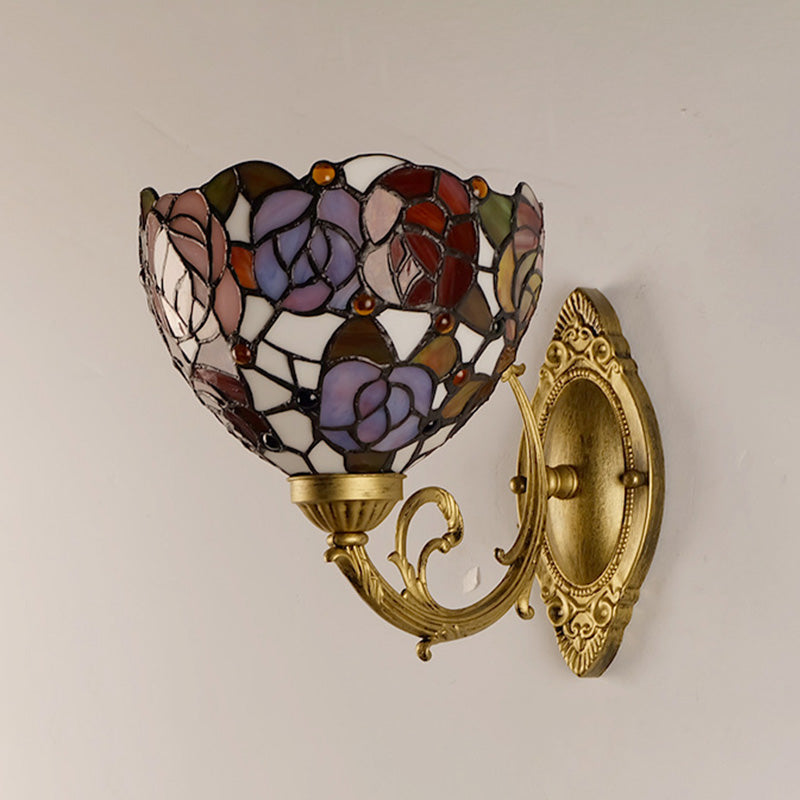 Traube/Blüte Vanity Beleuchtung Fixture 1 Licht Buntglas viktorianische Wandleuchte in Messing für Badezimmer