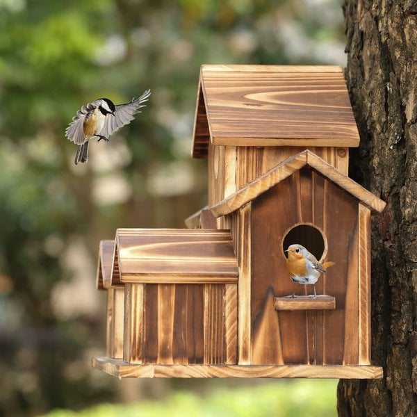 Handgefertigtes Holzvogelhaus mit 6 Löchern
