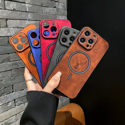 Luxus Hirschleder Apple iPhone Hülle | Magnetische Handyhülle, Kabellose Case, MagSafe, Wireless-Laden, Schutzhülle, Cover iPhone 15, 14, 13 Pro Max Plus