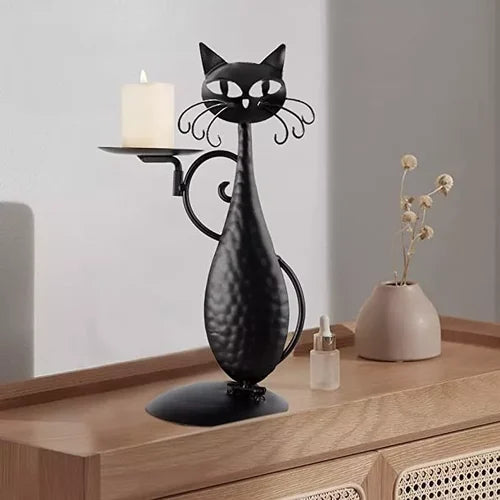 Schwarzer Katzen-Kerzenständer