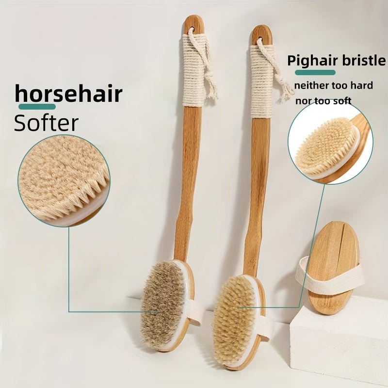 Rücken Wildschweinborsten Reinigungsschwamm für die Dusche - Langer Holzgriff Badeschwamm Bürste, weiche natürliche Borsten zur Rückensäuberung