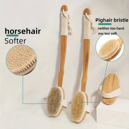 Rücken Wildschweinborsten Reinigungsschwamm für die Dusche - Langer Holzgriff Badeschwamm Bürste, weiche natürliche Borsten zur Rückensäuberung