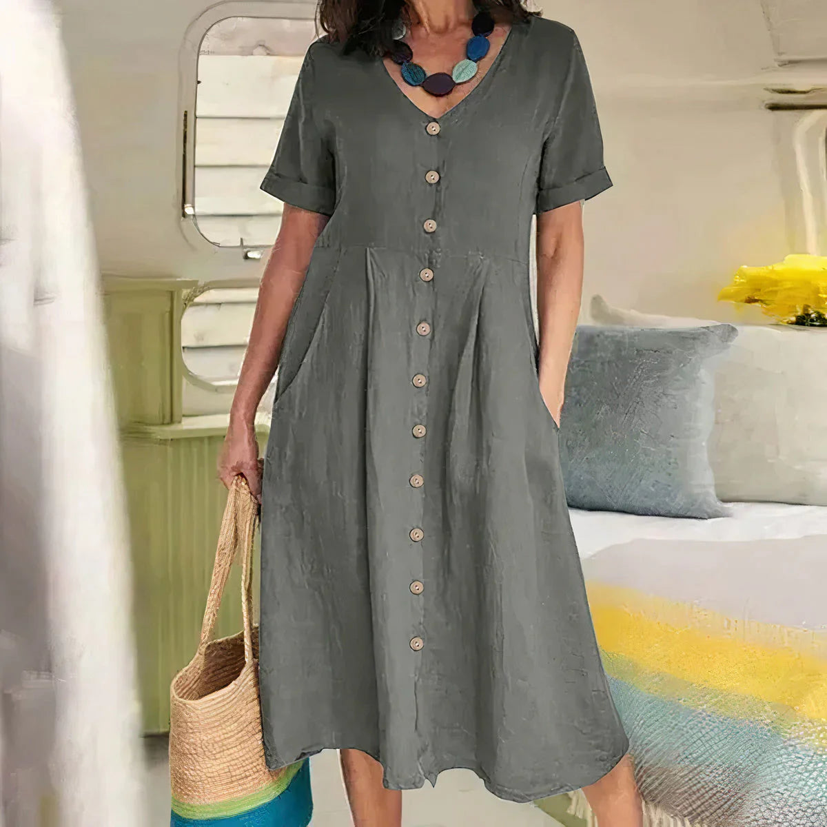 Alma - Lockeres Kleid aus Baumwolle und Leinen