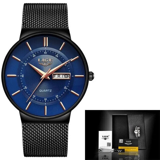 Sandsberg | Luxus Herren Ultra-Dünne Wasserdichte Edelstahl Quarz Uhr – Elegante Datumsanzeige Sport Armbanduhr