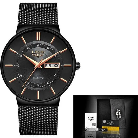 Sandsberg | Luxus Herren Ultra-Dünne Wasserdichte Edelstahl Quarz Uhr – Elegante Datumsanzeige Sport Armbanduhr