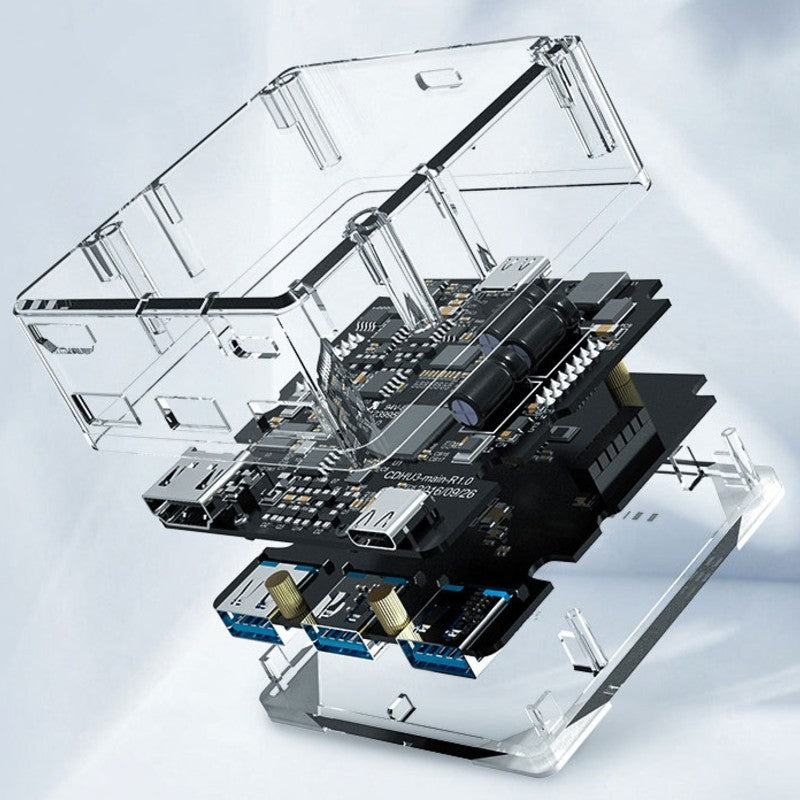 Sandsberg | 4-in-1 transparente Docking-Station, mit HDMI, 3 USB- und Type-C-Ports, für Laptop, Telefon, Zuhause und Büro