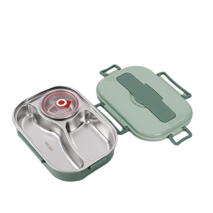 Sandsberg | Lunchbox aus Edelstahl – Innen aus Edelstahl – 3 oder 4 Fächer mit Suppenschüssel – Uhr